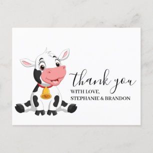 Postal Cartão de Agradecimento Bebê Vaca Desenho Fofo