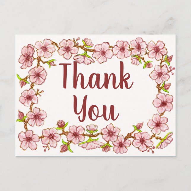 Postal Cartão de Agradecimento Blossoms Border~2 (Frente)
