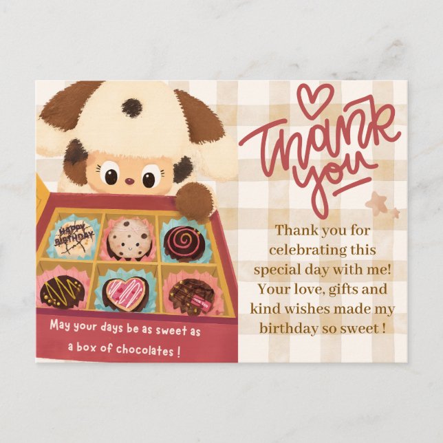 Postal Cartão de Agradecimento Cachorrinho de Chocolate | (Frente)