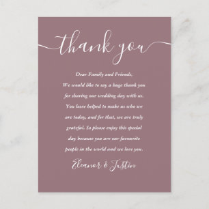 Postal Cartão de Agradecimento Casamento Roxo Script