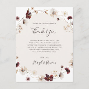 Postal Cartão de Agradecimento Copper Burgundy Flor Silve