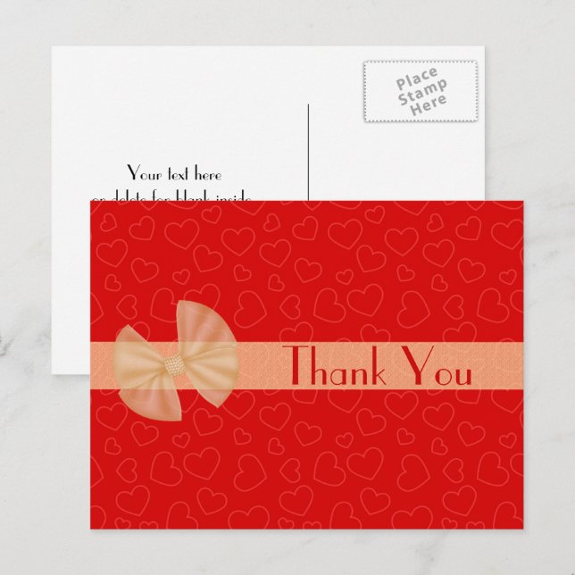 Postal Cartão de agradecimento Corações Vermelhos Minúscu (Frente/Verso)