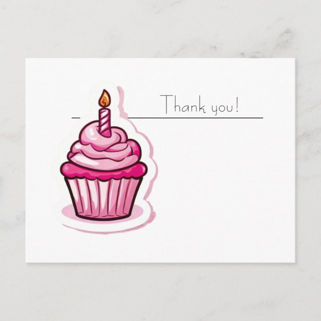 Postal Cartão de Agradecimento Cupcake Rosa Fofo (Frente)