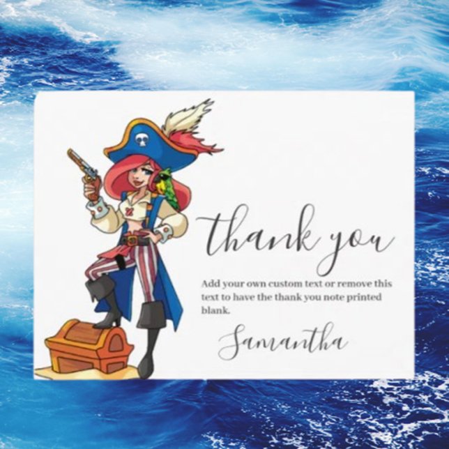Postal Cartão de agradecimento da menina pirata (feature an adorable pirate girl design that will delight your guests)