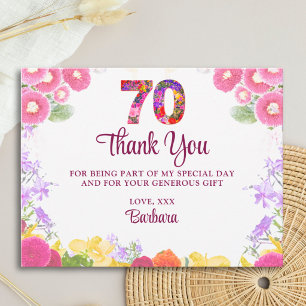 Postal Cartão de agradecimento de 70º aniversário floral