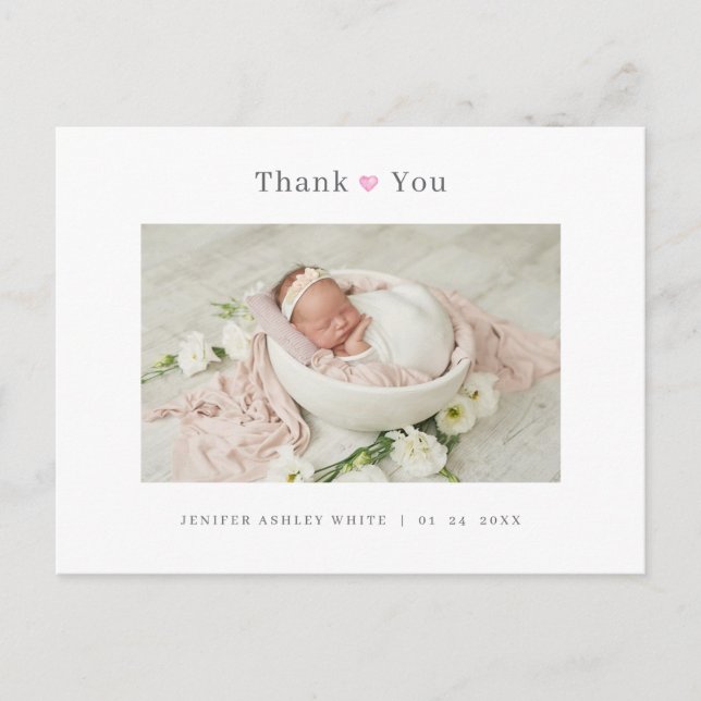 Postal Cartão de agradecimento de bebê com foto minimalis (Frente)