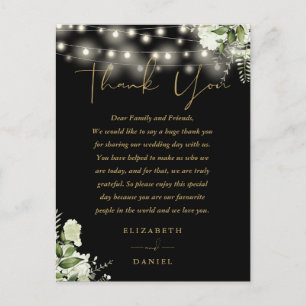 Postal Cartão de Agradecimento de Casamento Black Gold Gr