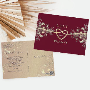 Postal Cartão de Agradecimento de Casamento Burgundy Flor