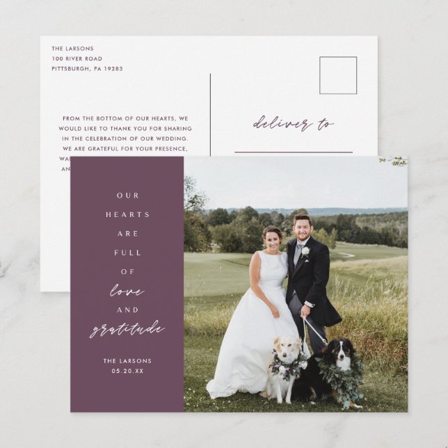 Postal Cartão de Agradecimento de Casamento com Foto Cora (Frente/Verso)