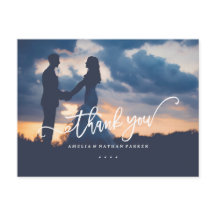 Cartão de agradecimento de casamento com foto dour