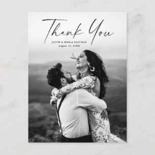 Postal Cartão de Agradecimento de Casamento com Foto e Le