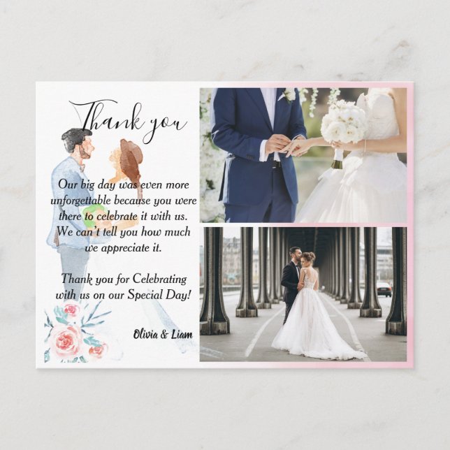 Postal Cartão de Agradecimento de Casamento de Casal com  (Frente)