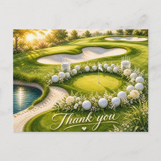 Postal Cartão de agradecimento de casamento de golfe para (Frente)