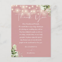 Cartão de Agradecimento de Casamento Dusty Rose Gr