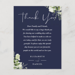 Postal Cartão de Agradecimento de Casamento em Azul Marin