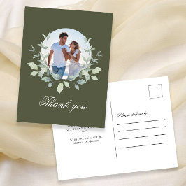 Postal Cartão de agradecimento de casamento em foto verde