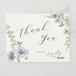 Postal Cartão de Agradecimento de Casamento Floral Azul
