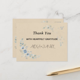 Postal Cartão de Agradecimento de Casamento Floral Azul E