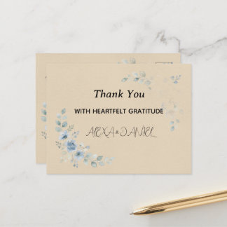 Postal Cartão de Agradecimento de Casamento Floral Azul E