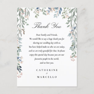 Postal Cartão de Agradecimento de Casamento Floral Elegan