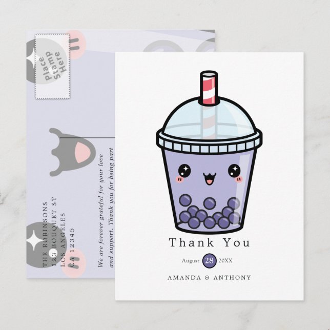 Postal Cartão de agradecimento de casamento floral em aqu (Frente/Verso)