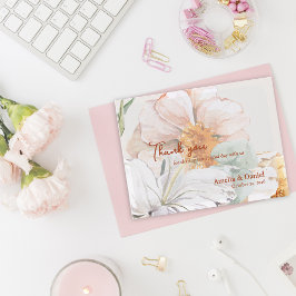 Postal Cartão de Agradecimento de Casamento | Floral Rosa