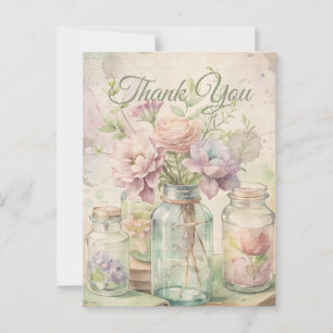 Postal Cartão de Agradecimento de Casamento Floral Vintag
