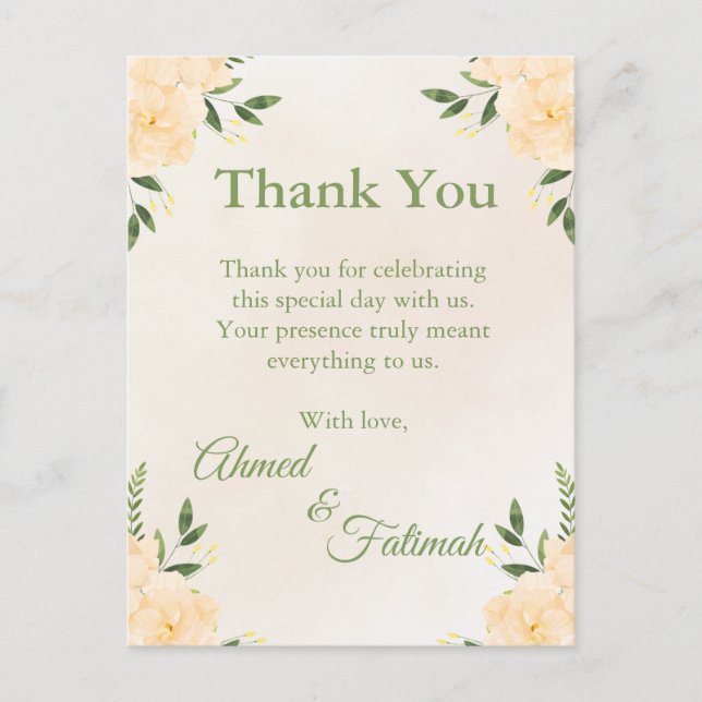 Postal Cartão de Agradecimento de Casamento Islâmico Mode (Frente)