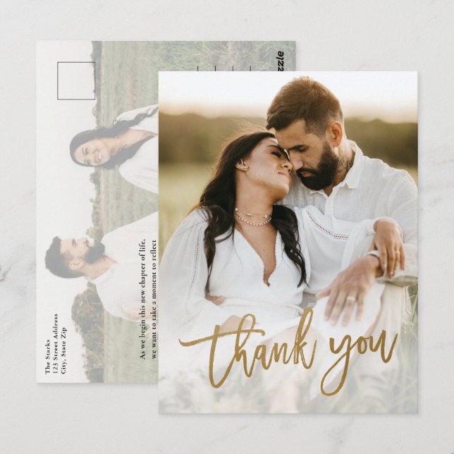 Postal Cartão de Agradecimento de Casamento Moderno com 2 (Frente/Verso)