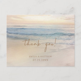 Postal Cartão de agradecimento de casamento na praia ao p