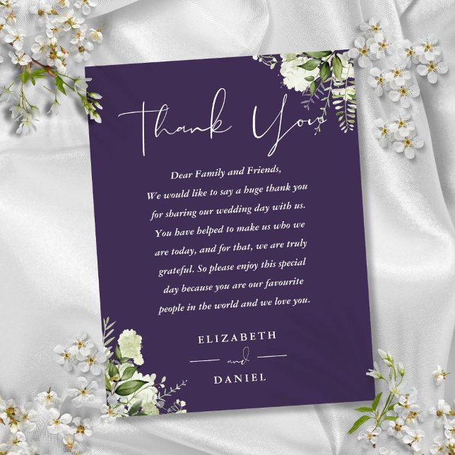 Postal Cartão de Agradecimento de Casamento Purple Greene (Purple Greenery Thank You Wedding Place Card)