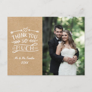 Postal Cartão de agradecimento de casamento rústico boho