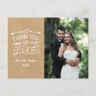 Postal Cartão de agradecimento de casamento rústico kraft