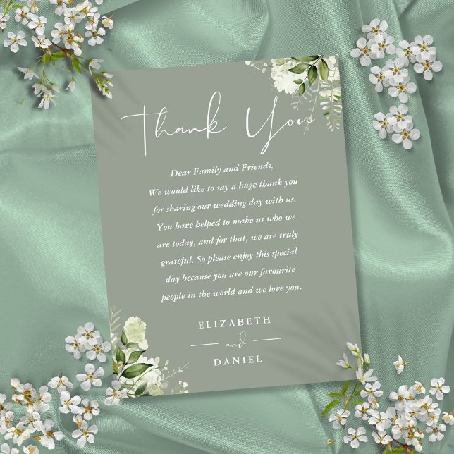 Postal Cartão de Agradecimento de Casamento Sage Verde Fo (Sage Green Greenery Thank You Wedding Place Card)