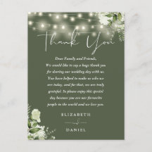 Cartão de Agradecimento de Casamento Verde Oliva c