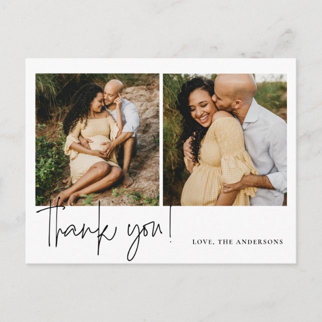 Postal Cartão de agradecimento de chá de bebê com caligra (Frente)