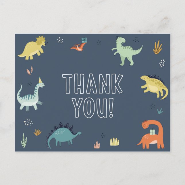 Postal Cartão de agradecimento de dinossauro fofo (Frente)