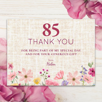 Postal Cartão de Agradecimento de Flores do 85º Aniversár