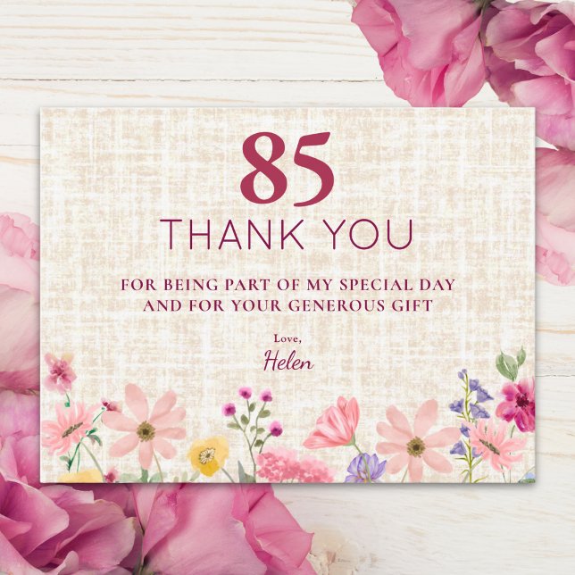Postal Cartão de Agradecimento de Flores do 85º Aniversár (Criador carregado)