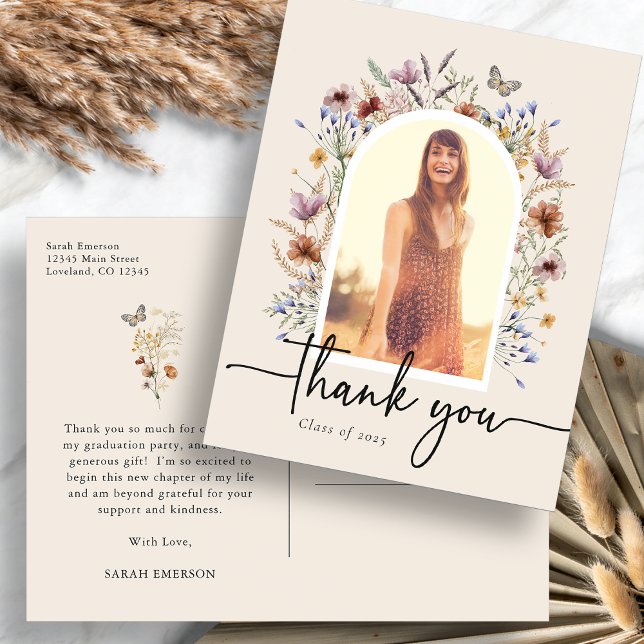 Postal Cartão de Agradecimento de Formatura (Graduation Thank You Postcard with Butterfly by Painted Paperie
)