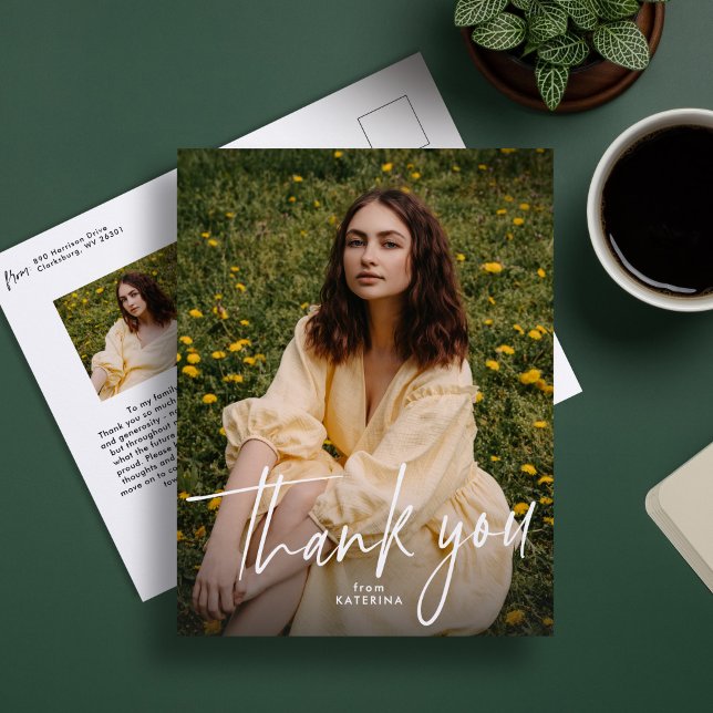 Postal Cartão de agradecimento de formatura com duas foto (Criador carregado)