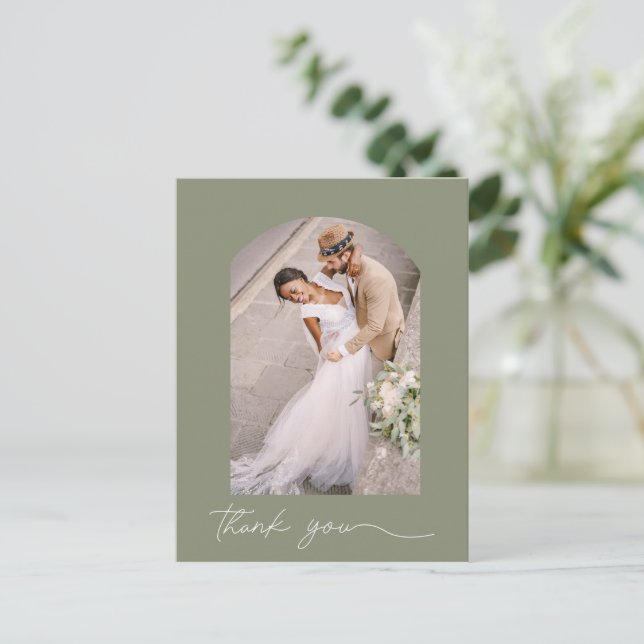 Postal Cartão de agradecimento de foto de casamento com a (Em pé/Frente)