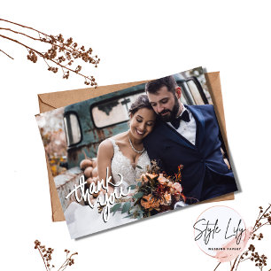 Postal Cartão de Agradecimento de Foto de Casamento Moder