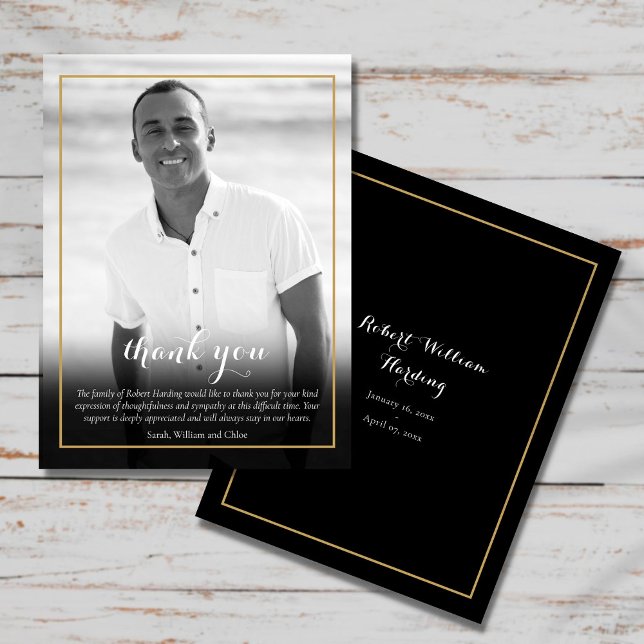 Postal Cartão de agradecimento de foto preto e branco ele (Criador carregado)