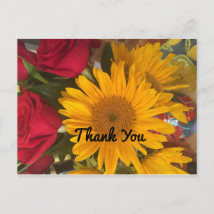 Postal Cartão de agradecimento de Girassóis & Rosas