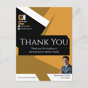 Postal Cartão de Agradecimento de Imóveis Design Preto e 