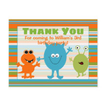 Cartão de agradecimento de monstro de aniversário 