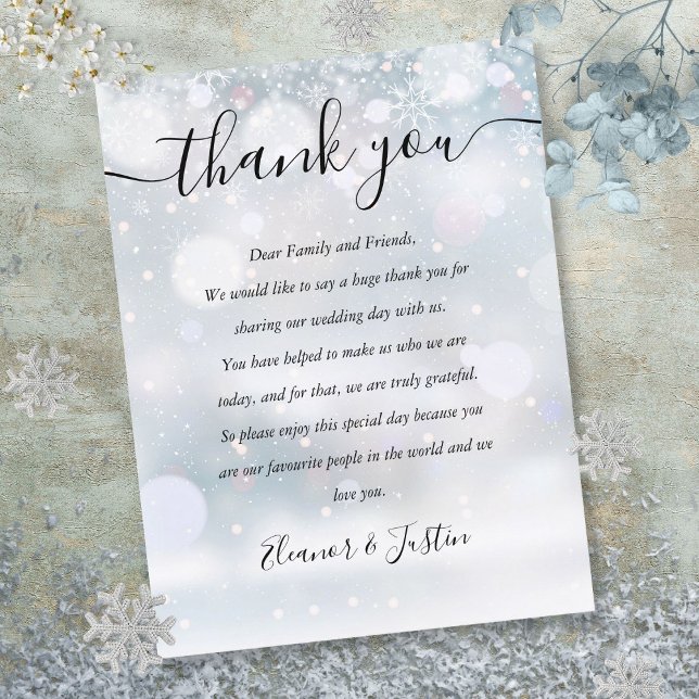 Postal Cartão de Agradecimento de Recepção de Neve de Inv (Winter Snow Reception Thank You Place Card)