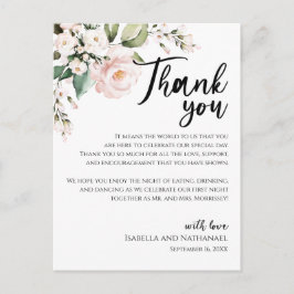Postal Cartão de Agradecimento de Recepção Floral Rosa Co
