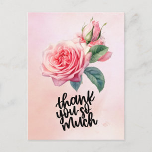 Postal Cartão de agradecimento de rosa cor-de-rosa em fun